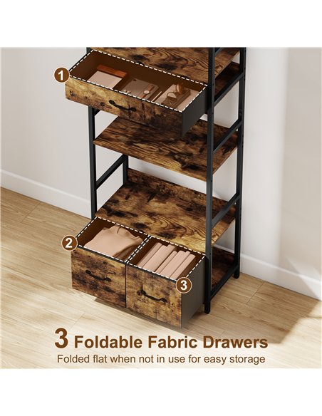 HOMCOM Industrial Style Bookcase, with 4 Shelves and 3 Fabric Drawers - Brown/Black - pic 169408 | FastDaddyshop