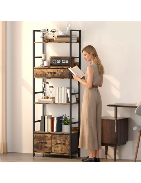 HOMCOM Industrial Style Bookcase, with 4 Shelves and 3 Fabric Drawers - Brown/Black - pic 169410 | FastDaddyshop
