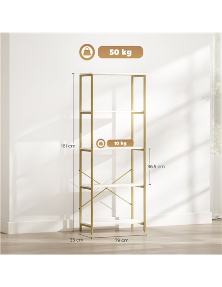 HOMCOM 5-Tier Bookshelf, Modern Bookcase with Metal Frame - White and Gold Tone - pic 169415 | FastDaddyshop