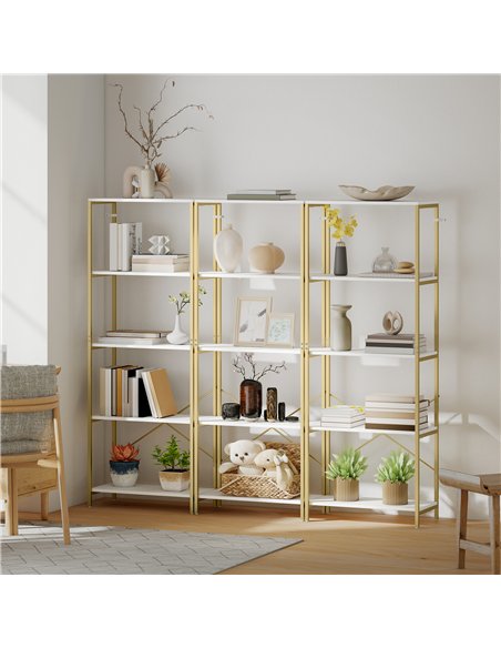 HOMCOM 5-Tier Bookshelf, Modern Bookcase with Metal Frame - White and Gold Tone - pic 169421 | FastDaddyshop