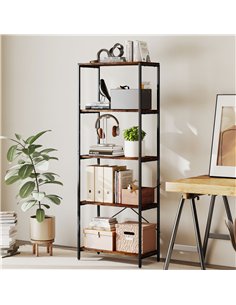 HOMCOM 5-Tier Bookshelf, Industrial Bookcase with Metal Frame - Rustic Brown and Black 2