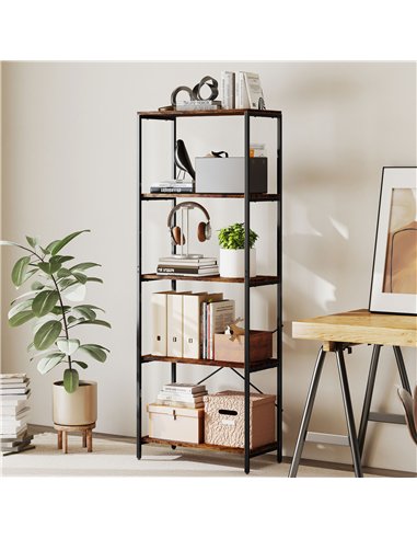 HOMCOM 5-Tier Bookshelf, Industrial Bookcase with Metal Frame - Rustic Brown and Black