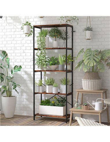 HOMCOM 5-Tier Bookshelf, Industrial Bookcase with Metal Frame - Rustic Brown and Black