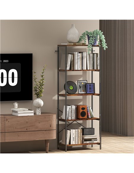 HOMCOM 5-Tier Bookshelf, Industrial Bookcase with Metal Frame - Rustic Brown and Black - pic 169429 | FastDaddyshop