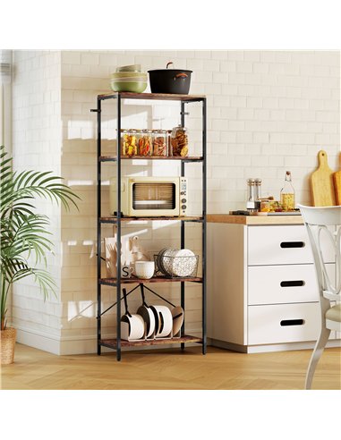 HOMCOM 5-Tier Bookshelf, Industrial Bookcase with Metal Frame - Rustic Brown and Black