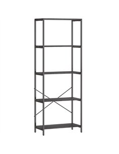 HOMCOM 5-Tier Bookshelf, Industrial Bookcase with Metal Frame - Dark Grey and Black