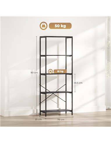 HOMCOM 5-Tier Bookshelf, Industrial Bookcase with Metal Frame - Dark Grey and Black