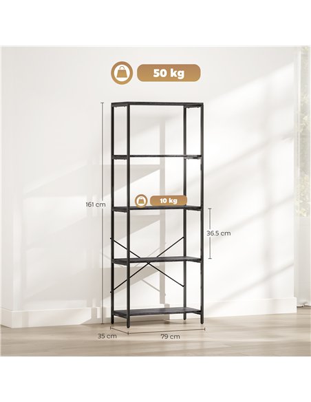 HOMCOM 5-Tier Bookshelf, Industrial Bookcase with Metal Frame - Dark Grey and Black - pic 169433 | FastDaddyshop