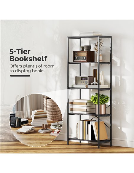 HOMCOM 5-Tier Bookshelf, Industrial Bookcase with Metal Frame - Dark Grey and Black - pic 169434 | FastDaddyshop