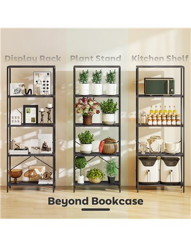 HOMCOM 5-Tier Bookshelf, Industrial Bookcase with Metal Frame - Dark Grey and Black