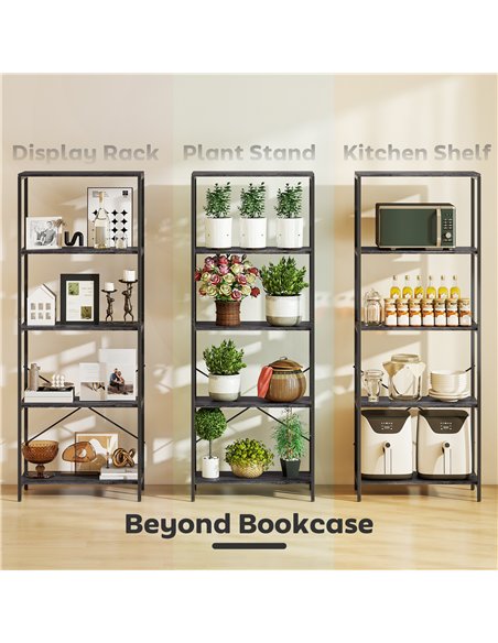 HOMCOM 5-Tier Bookshelf, Industrial Bookcase with Metal Frame - Dark Grey and Black - pic 169436 | FastDaddyshop
