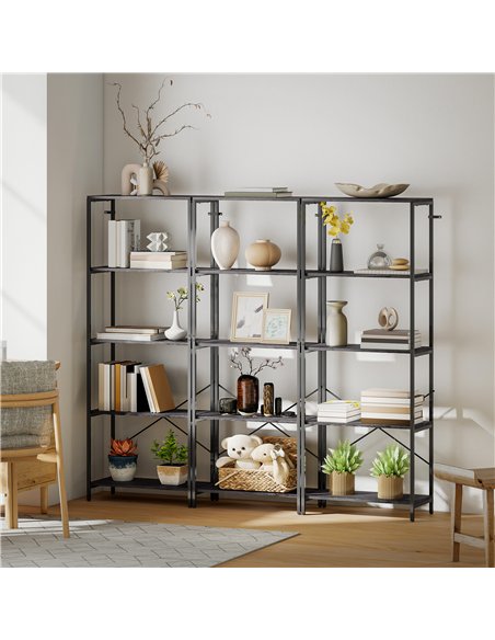 HOMCOM 5-Tier Bookshelf, Industrial Bookcase with Metal Frame - Dark Grey and Black - pic 169439 | FastDaddyshop