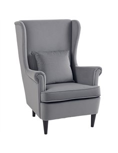 HOMCOM Modern Accent Chair, Upholstered Wingback Armchair with High Backrest and Pillow, Velvet-Feel Fabric Reading Chair with S