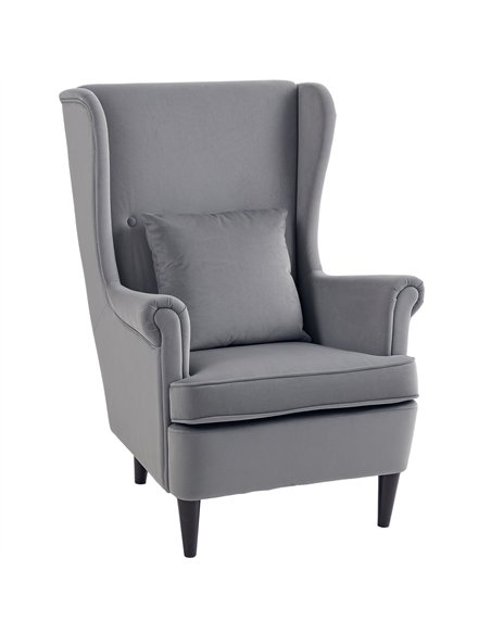HOMCOM Modern Accent Chair, Upholstered Wingback Armchair with High Backrest and Pillow, Velvet-Feel Fabric Reading Chair with S - pic 169440 | FastDaddyshop