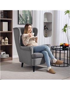 HOMCOM Modern Accent Chair, Upholstered Wingback Armchair with High Backrest and Pillow, Velvet-Feel Fabric Reading Chair with S 2