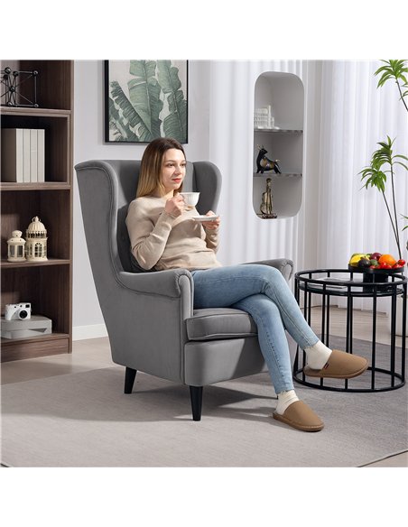 HOMCOM Modern Accent Chair, Upholstered Wingback Armchair with High Backrest and Pillow, Velvet-Feel Fabric Reading Chair with S - pic 169441 | FastDaddyshop