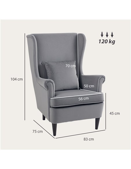 HOMCOM Modern Accent Chair, Upholstered Wingback Armchair with High Backrest and Pillow, Velvet-Feel Fabric Reading Chair with S - pic 169442 | FastDaddyshop