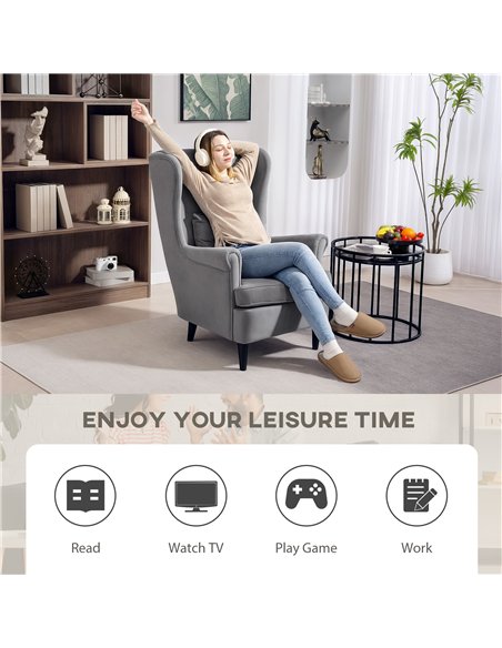 HOMCOM Modern Accent Chair, Upholstered Wingback Armchair with High Backrest and Pillow, Velvet-Feel Fabric Reading Chair with S - pic 169445 | FastDaddyshop