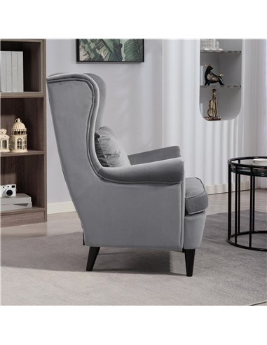 HOMCOM Modern Accent Chair, Upholstered Wingback Armchair with High Backrest and Pillow, Velvet-Feel Fabric Reading Chair with S