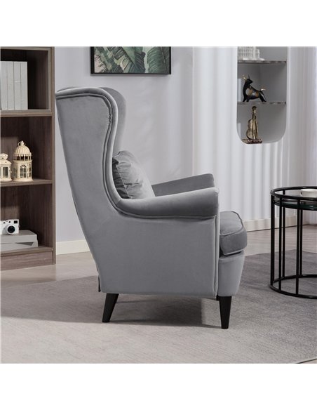 HOMCOM Modern Accent Chair, Upholstered Wingback Armchair with High Backrest and Pillow, Velvet-Feel Fabric Reading Chair with S - pic 169446 | FastDaddyshop