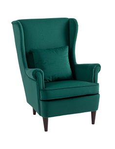 HOMCOM Modern Accent Chair, Upholstered Wingback Armchair with High Backrest and Pillow, Velvet-Feel Fabric Reading Chair with S