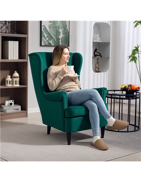 HOMCOM Modern Accent Chair, Upholstered Wingback Armchair with High Backrest and Pillow, Velvet-Feel Fabric Reading Chair with S - pic 169450 | FastDaddyshop