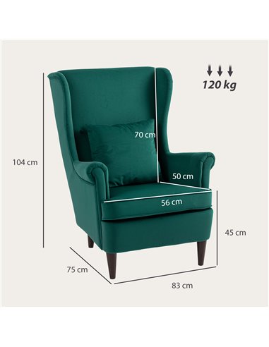 HOMCOM Modern Accent Chair, Upholstered Wingback Armchair with High Backrest and Pillow, Velvet-Feel Fabric Reading Chair with S