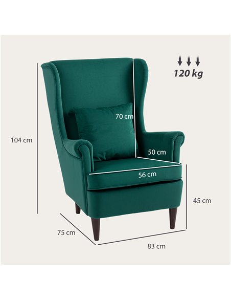 HOMCOM Modern Accent Chair, Upholstered Wingback Armchair with High Backrest and Pillow, Velvet-Feel Fabric Reading Chair with S - pic 169451 | FastDaddyshop