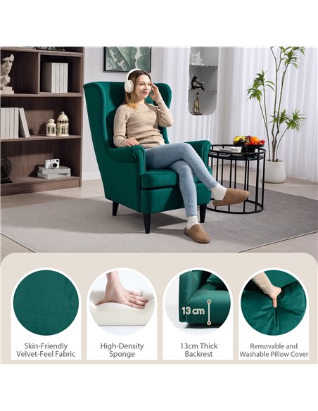 HOMCOM Modern Accent Chair, Upholstered Wingback Armchair with High Backrest and Pillow, Velvet-Feel Fabric Reading Chair with S - pic 169452 | FastDaddyshop