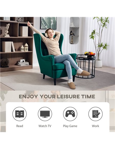 HOMCOM Modern Accent Chair, Upholstered Wingback Armchair with High Backrest and Pillow, Velvet-Feel Fabric Reading Chair with S - pic 169454 | FastDaddyshop