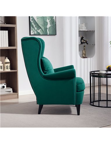 HOMCOM Modern Accent Chair, Upholstered Wingback Armchair with High Backrest and Pillow, Velvet-Feel Fabric Reading Chair with S