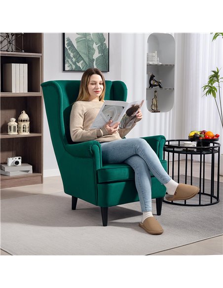 HOMCOM Modern Accent Chair, Upholstered Wingback Armchair with High Backrest and Pillow, Velvet-Feel Fabric Reading Chair with S - pic 169456 | FastDaddyshop