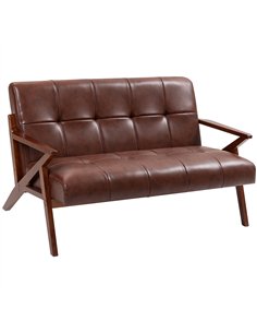 HOMCOM Compact 2 Seater Sofa, Vintage Tufted Loveseat Sofa with Solid Wood Legs, PU Leather Small Couch Settee for Living Room, 