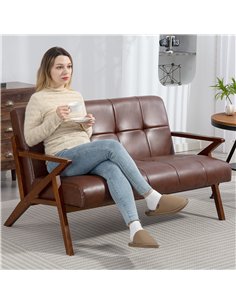 HOMCOM Compact 2 Seater Sofa, Vintage Tufted Loveseat Sofa with Solid Wood Legs, PU Leather Small Couch Settee for Living Room,  2