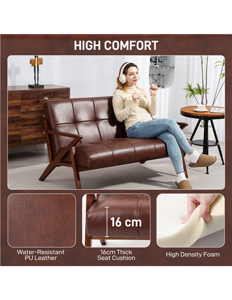 HOMCOM Compact 2 Seater Sofa, Vintage Tufted Loveseat Sofa with Solid Wood Legs, PU Leather Small Couch Settee for Living Room,  - pic 169461 | FastDaddyshop