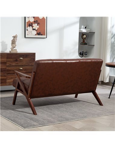 HOMCOM Compact 2 Seater Sofa, Vintage Tufted Loveseat Sofa with Solid Wood Legs, PU Leather Small Couch Settee for Living Room, 
