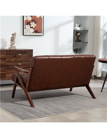 HOMCOM Compact 2 Seater Sofa, Vintage Tufted Loveseat Sofa with Solid Wood Legs, PU Leather Small Couch Settee for Living Room,  - pic 169465 | FastDaddyshop