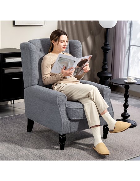 HOMCOM Wingback Accent Chair, Retro Upholstered Button Tufted Occasional Chair for Living Room and Bedroom, Grey - pic 169469 | FastDaddyshop