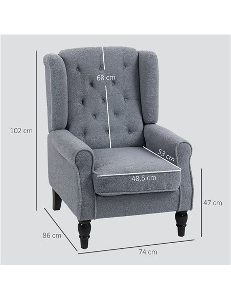 HOMCOM Wingback Accent Chair, Retro Upholstered Button Tufted Occasional Chair for Living Room and Bedroom, Grey - pic 169470 | FastDaddyshop