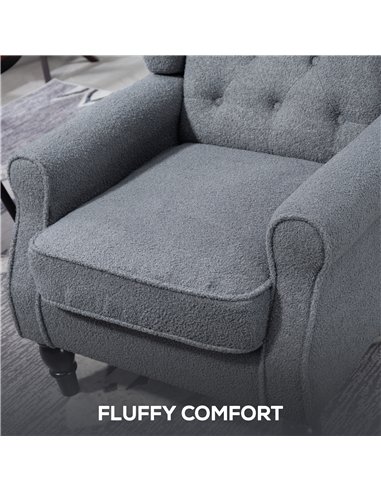 HOMCOM Wingback Accent Chair, Retro Upholstered Button Tufted Occasional Chair for Living Room and Bedroom, Grey