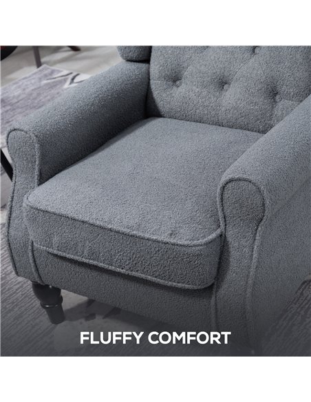 HOMCOM Wingback Accent Chair, Retro Upholstered Button Tufted Occasional Chair for Living Room and Bedroom, Grey - pic 169473 | FastDaddyshop