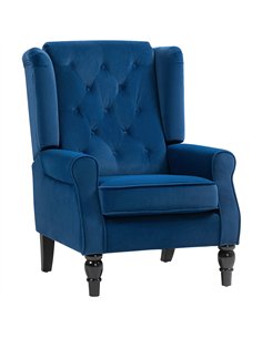 HOMCOM Wingback Accent Chair, Retro Upholstered Button Tufted Occasional Chair for Living Room and Bedroom, Blue