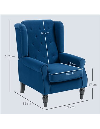 HOMCOM Wingback Accent Chair, Retro Upholstered Button Tufted Occasional Chair for Living Room and Bedroom, Blue