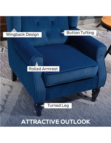 HOMCOM Wingback Accent Chair, Retro Upholstered Button Tufted Occasional Chair for Living Room and Bedroom, Blue