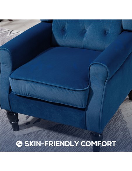 HOMCOM Wingback Accent Chair, Retro Upholstered Button Tufted Occasional Chair for Living Room and Bedroom, Blue - pic 169481 | FastDaddyshop