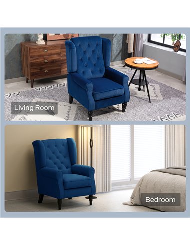 HOMCOM Wingback Accent Chair, Retro Upholstered Button Tufted Occasional Chair for Living Room and Bedroom, Blue