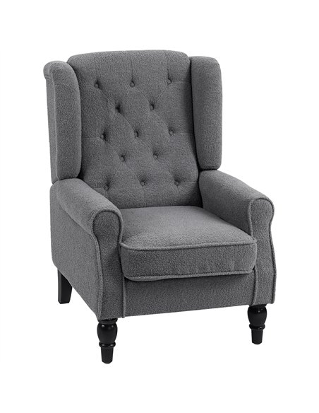 HOMCOM Teddy Fleece Retro Wingback Chair - Grey - pic 169485 | FastDaddyshop