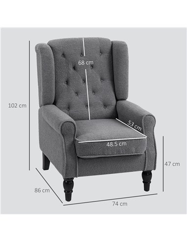 HOMCOM Teddy Fleece Retro Wingback Chair - Grey