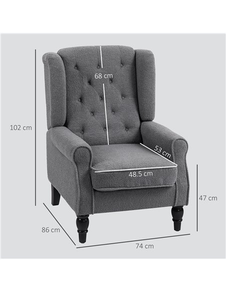 HOMCOM Teddy Fleece Retro Wingback Chair - Grey - pic 169487 | FastDaddyshop