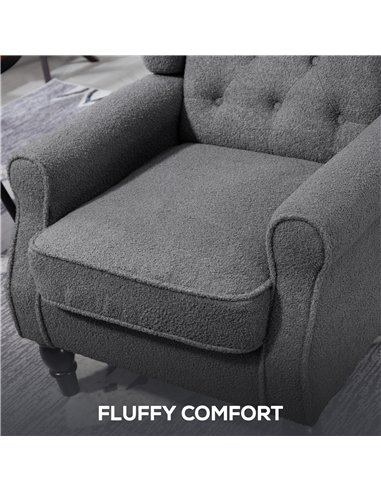 HOMCOM Teddy Fleece Retro Wingback Chair - Grey